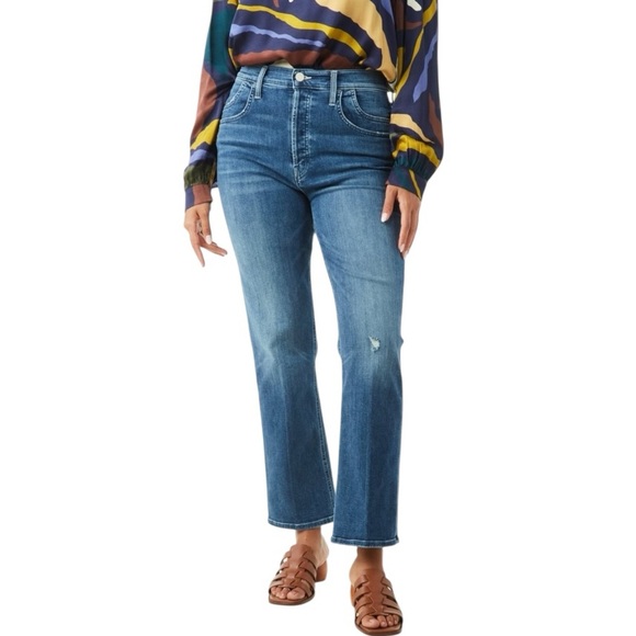 MOTHER Denim - Mother The Stash Tripper Ankle High Rise Button Fly Distressed Denim Jeans